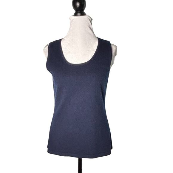 Neiman Marcus Cashmere Sweater Tank Top Navy Size Large - Picture 9 of 9